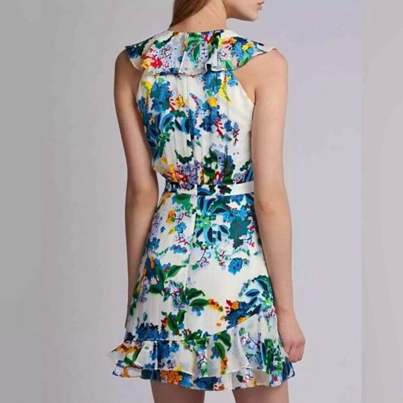 Saloni Cece Ruffle Floral Mini Dress CREAM BEGONIA 6 - Picture 2 of 12